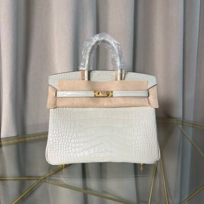Birkin 25 Glacier White Matte Alligator Gold Hardware Birkin 25 Glacier White Matte Alligator Gold Hardware Retourne Bag