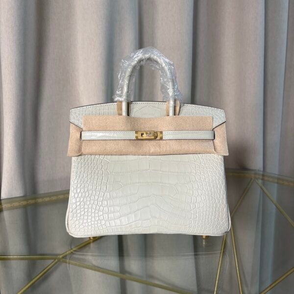 Birkin 25 Glacier White Matte Alligator Gold Hardware Birkin 25 Glacier White Matte Alligator Gold Hardware Retourne Bag