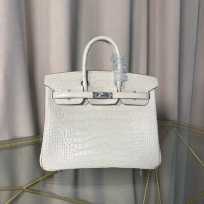 Birkin 25 Glacier White Matte Alligator Palladium Hardware Birkin 25 Glacier White Matte Alligator Palladium Hardware Retourne Bag