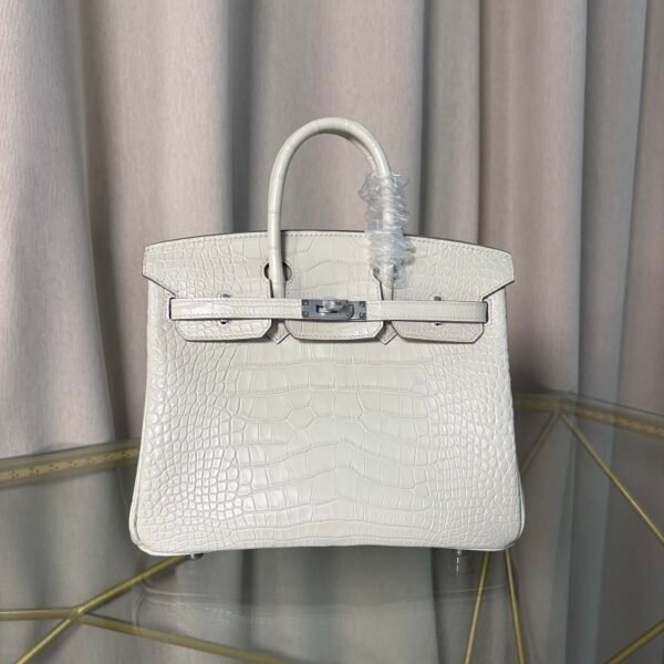 Birkin 25 Glacier White Matte Alligator Palladium Hardware Birkin 25 Glacier White Matte Alligator Palladium Hardware Retourne Bag