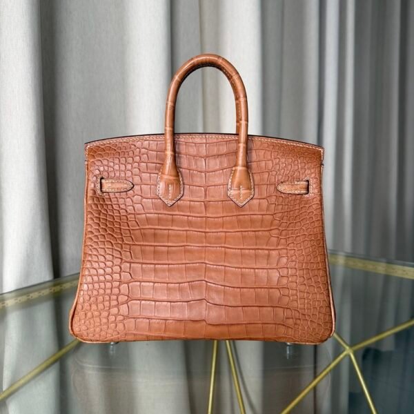 Birkin-25-Matte-Fauve-Alligator Birkin 25 Fauve Matte Alligator Gold Hardware matte brown exotic leather luxury handbag