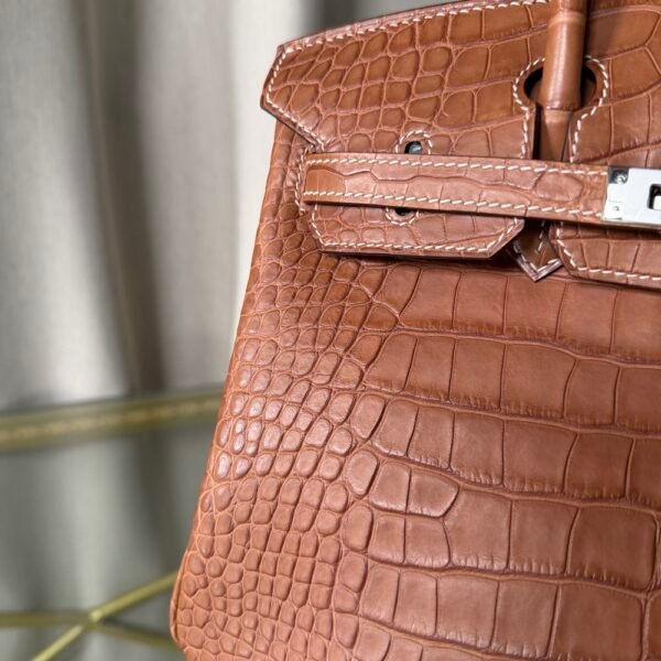 Birkin-25-Matte-Fauve-Alligator Birkin 25 Fauve Matte Alligator Gold Hardware matte brown exotic leather luxury handbag