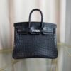 Matte Black Niloticus Crocodile 25cm Top Handle Bag with Palladium Hardware Premium Matte Black Niloticus Crocodile 25cm Top Handle Bag Silver Hardware front view