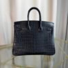 Matte Black Niloticus Crocodile 25cm Top Handle Bag with Palladium Hardware Premium Matte Black Niloticus Crocodile 25cm Top Handle Bag Silver Hardware front view