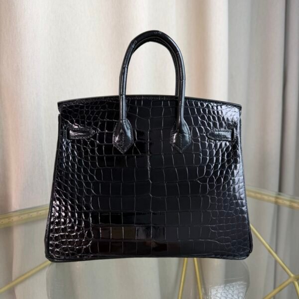 Birkin-25-Retourne-Black-Shiny-Niloticus-Crocodile-GHW Birkin Retourne 25 Black Shiny Niloticus Crocodile With Gold Hardware GHW