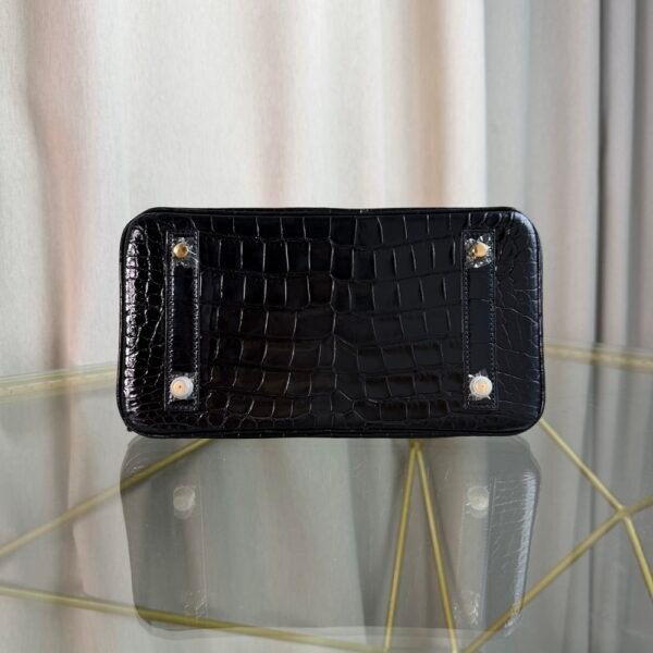 Birkin-25-Retourne-Black-Shiny-Niloticus-Crocodile-GHW Birkin Retourne 25 Black Shiny Niloticus Crocodile With Gold Hardware GHW