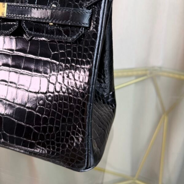 Birkin-25-Retourne-Black-Shiny-Niloticus-Crocodile-GHW Birkin Retourne 25 Black Shiny Niloticus Crocodile With Gold Hardware GHW
