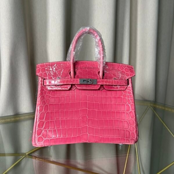 birkin-25-shiny-niloticus-crocodile-rose-scheherazade-phw Birkin 25 Retourne Shiny Niloticus Crocodile Rose Schéhérazade Palladium Hardware bag