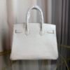 Blanc Matte Alligator Birkin 30 Bag Front view of a luxury Birkin 30 bag in Blanc matte Alligator leather with palladium hardware.
