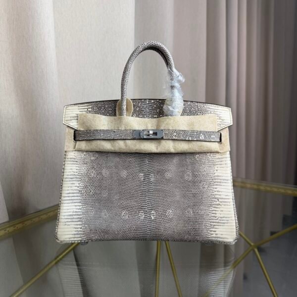 Birkin 25 Retourne bag in Lizard Naturel with Palladium Hardware