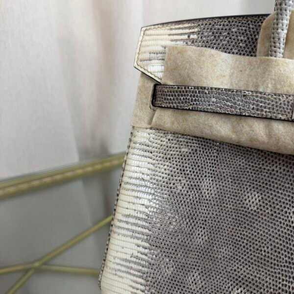 Birkin 25 Retourne bag in Lizard Naturel with Palladium Hardware