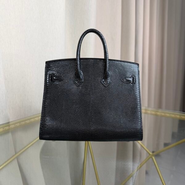 Birkin-Sellier-20-Black-Shiny-Lizard-Gold-Hardware Birkin Sellier 20 Black Shiny Lizard Gold Hardware bag front view