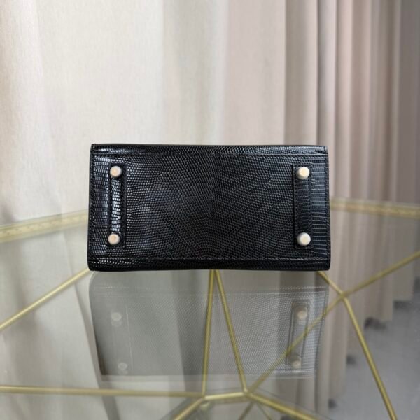 Birkin-Sellier-20-Black-Shiny-Lizard-Gold-Hardware Birkin Sellier 20 Black Shiny Lizard Gold Hardware bag front view