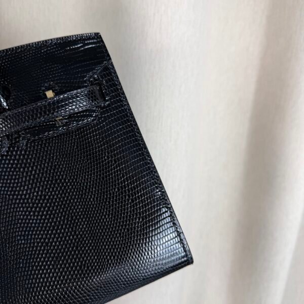 Birkin-Sellier-20-Black-Shiny-Lizard-Gold-Hardware Birkin Sellier 20 Black Shiny Lizard Gold Hardware bag front view