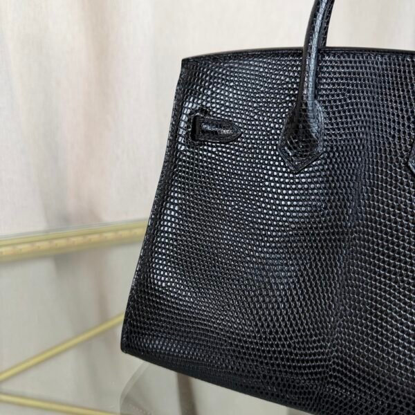 Birkin-Sellier-20-Black-Shiny-Lizard-Gold-Hardware Birkin Sellier 20 Black Shiny Lizard Gold Hardware bag front view