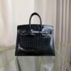 Birkin-Sellier-20-Black-Shiny-Porosus-Crocodile-Palladium-Hardware Birkin Sellier 20 Black Shiny Porosus Crocodile Palladium Hardware bag front view