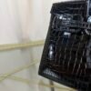 Birkin-Sellier-20-Black-Shiny-Porosus-Crocodile-Palladium-Hardware Birkin Sellier 20 Black Shiny Porosus Crocodile Palladium Hardware bag front view
