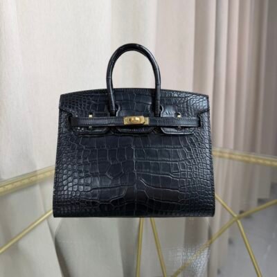 Birkin-Sellier-20-Black-Matte-Alligator-Gold-Hardware Birkin Sellier 20 Black Matte Alligator Gold Hardware bag front view