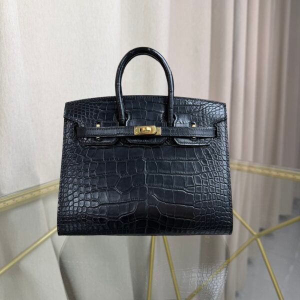 Birkin-Sellier-20-Black-Matte-Alligator-Gold-Hardware Birkin Sellier 20 Black Matte Alligator Gold Hardware bag front view