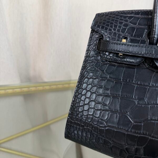 Birkin-Sellier-20-Black-Matte-Alligator-Gold-Hardware Birkin Sellier 20 Black Matte Alligator Gold Hardware bag front view