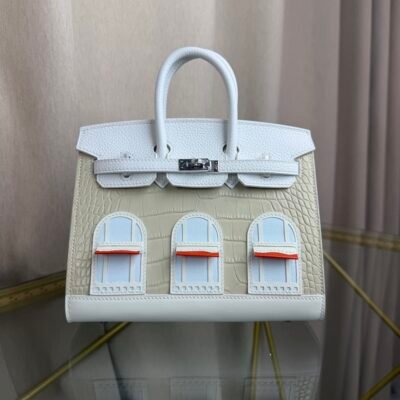 Birkin-Faubourg-20-Snow-White-Matte-Mississippiensis-Alligator-Silver-Hardware Birkin Faubourg 20 Snow White Matte Alligator Togo bag front view