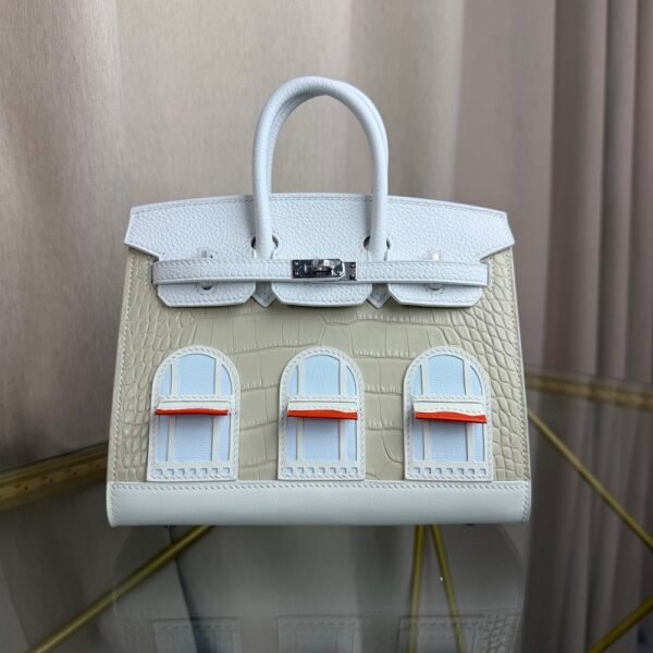 Birkin-Faubourg-20-Snow-White-Matte-Mississippiensis-Alligator-Silver-Hardware Birkin Faubourg 20 Snow White Matte Alligator Togo bag front view