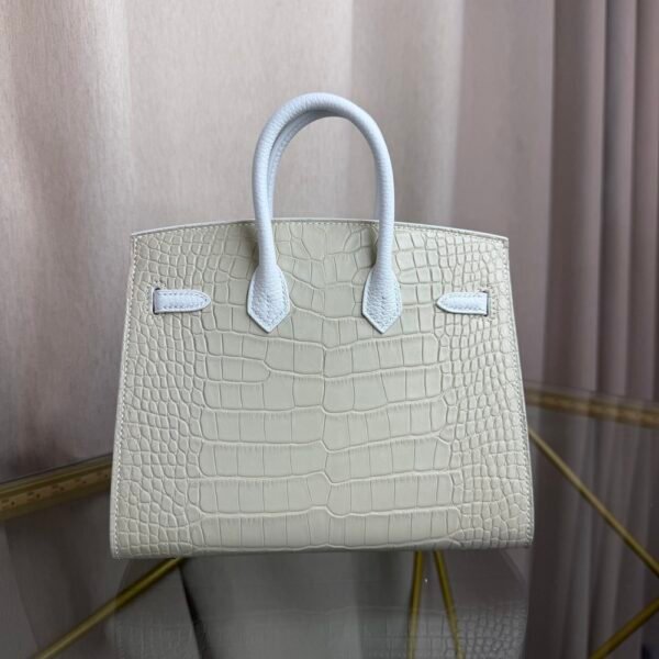 Birkin-Faubourg-20-Snow-White-Matte-Mississippiensis-Alligator-Silver-Hardware Birkin Faubourg 20 Snow White Matte Alligator Togo bag front view