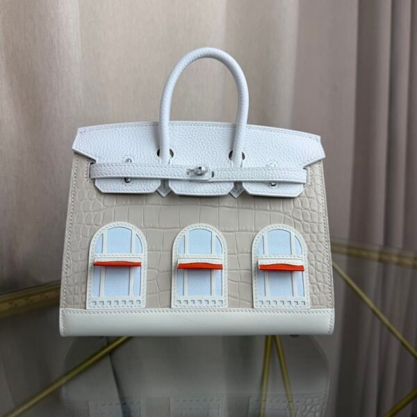Birkin-Faubourg-20-Day-White-Matte-Mississippiensis-Alligator-Silver-Hardware Birkin Faubourg 20 Day White Matte Alligator Epsom bag front view