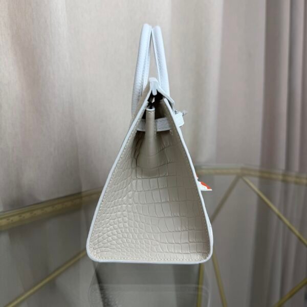 Birkin-Faubourg-20-Day-White-Matte-Mississippiensis-Alligator-Silver-Hardware Birkin Faubourg 20 Day White Matte Alligator Epsom bag front view