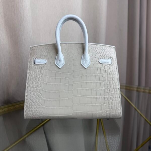 Birkin-Faubourg-20-Day-White-Matte-Mississippiensis-Alligator-Silver-Hardware Birkin Faubourg 20 Day White Matte Alligator Epsom bag front view
