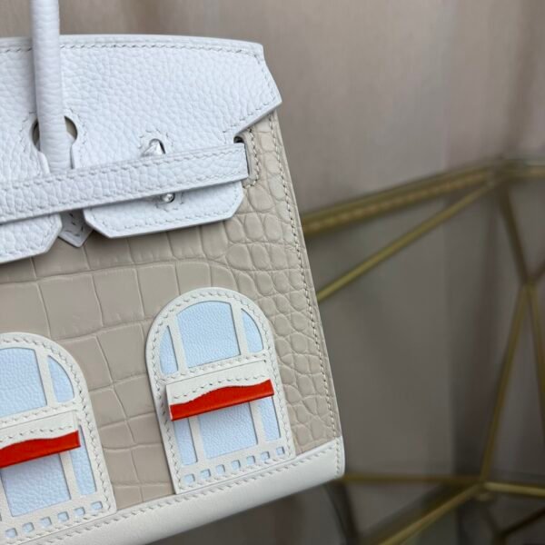Birkin-Faubourg-20-Day-White-Matte-Mississippiensis-Alligator-Silver-Hardware Birkin Faubourg 20 Day White Matte Alligator Epsom bag front view