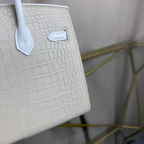 Birkin-Faubourg-20-Day-White-Matte-Mississippiensis-Alligator-Silver-Hardware Birkin Faubourg 20 Day White Matte Alligator Epsom bag front view