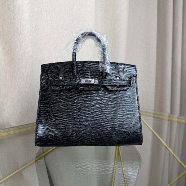 Birkin-Sellier-20-Black-Shiny-Lizard-Silver-Hardware Birkin Sellier 20 Black Shiny Lizard Palladium Hardware