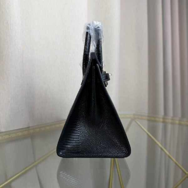 Birkin-Sellier-20-Black-Shiny-Lizard-Silver-Hardware Birkin Sellier 20 Black Shiny Lizard Silver Hardware bag front view