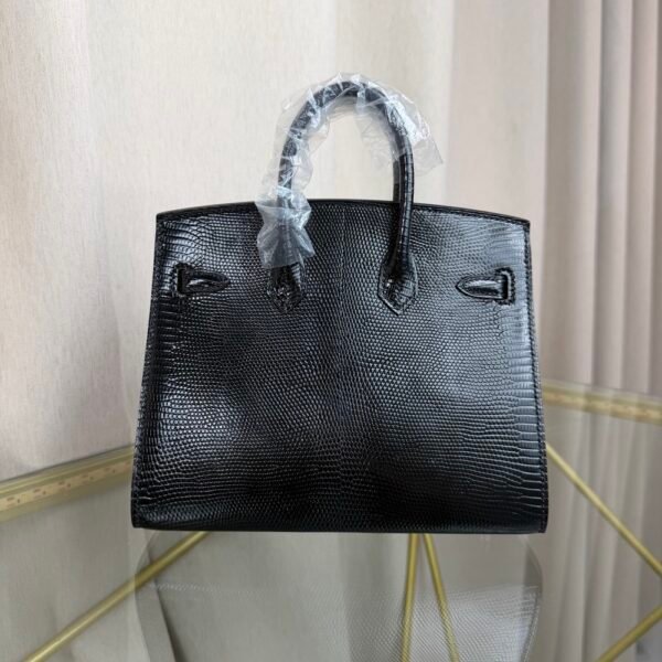 Birkin-Sellier-20-Black-Shiny-Lizard-Silver-Hardware Birkin Sellier 20 Black Shiny Lizard Silver Hardware bag front view