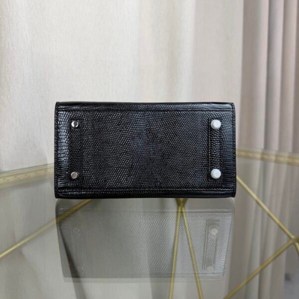 Birkin-Sellier-20-Black-Shiny-Lizard-Silver-Hardware Birkin Sellier 20 Black Shiny Lizard Silver Hardware bag front view