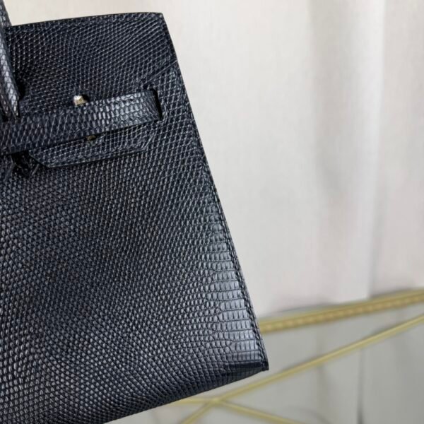 Birkin-Sellier-20-Black-Shiny-Lizard-Gold-Hardware Birkin Sellier 20 Black Shiny Lizard Gold Hardware bag front view