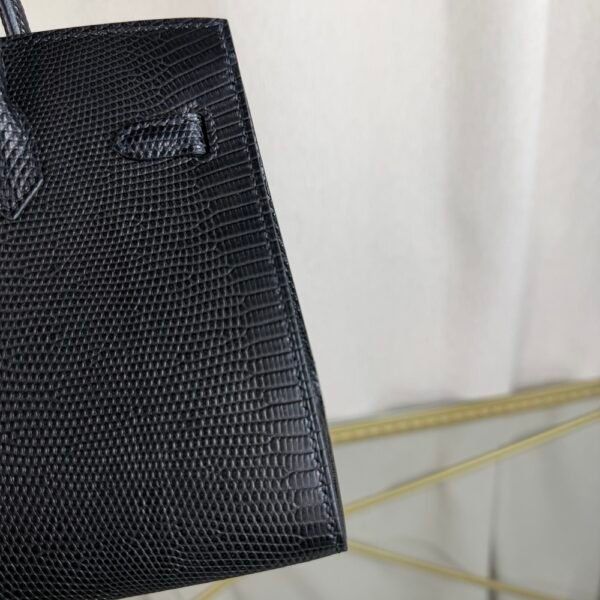 Birkin-Sellier-20-Black-Shiny-Lizard-Gold-Hardware Birkin Sellier 20 Black Shiny Lizard Gold Hardware bag front view
