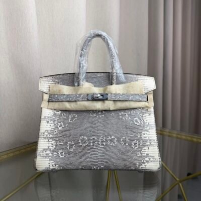 Birkin 25 Retourne bag in Lizard Naturel with Palladium Hardware