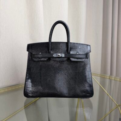 Birkin-25-Black-Shiny-Lizard-Palladium-Hardware Birkin 25 Black Shiny Lizard Palladium Hardware bag