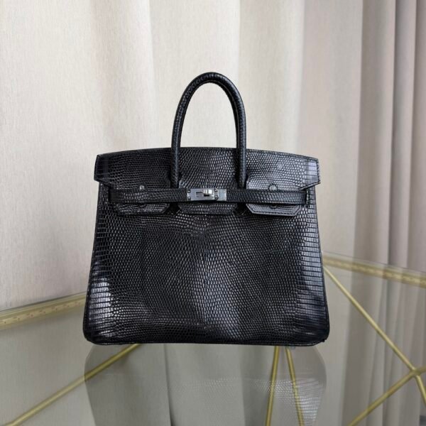 Birkin-25-Black-Shiny-Lizard-Palladium-Hardware Birkin 25 Black Shiny Lizard Palladium Hardware bag
