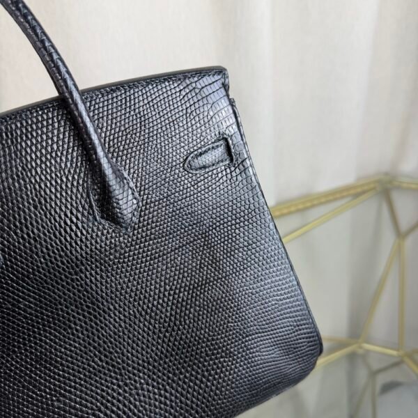 Birkin-25-Black-Shiny-Lizard-Palladium-Hardware Birkin 25 Black Shiny Lizard Palladium Hardware bag