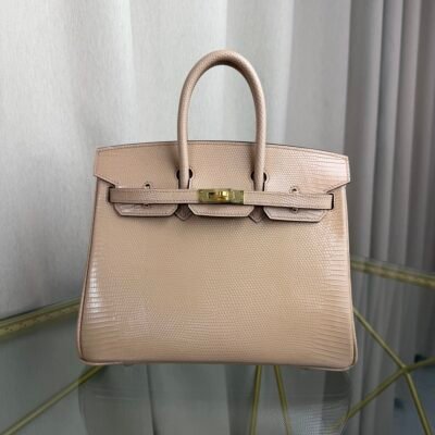 Birkin-25-Beige-Shiny-Lizard-Gold-Hardware Birkin 25 Beige Shiny Lizard Gold Hardware bag front view