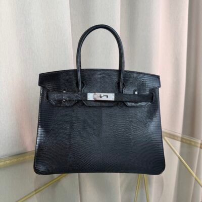 Birkin-30-Black-Shiny-Lizard-Palladium-Hardware Birkin 30 Black Shiny Lizard Palladium Hardware bag
