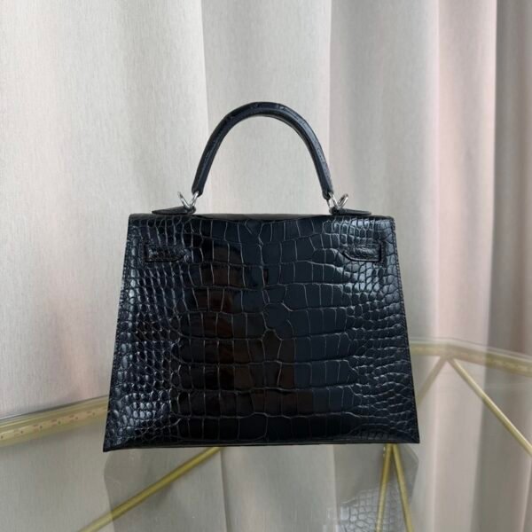 Kelly-Sellier-25-Black-Shiny-Crocodile-Palladium-Hardware Kelly Sellier 25 Black Shiny Crocodile Palladium Hardware bag