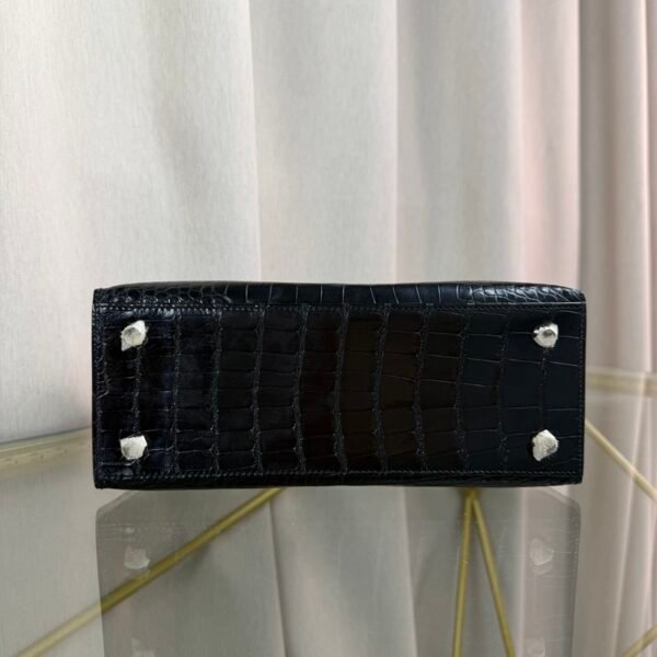 Kelly-Sellier-25-Black-Shiny-Crocodile-Palladium-Hardware Kelly Sellier 25 Black Shiny Crocodile Palladium Hardware bag