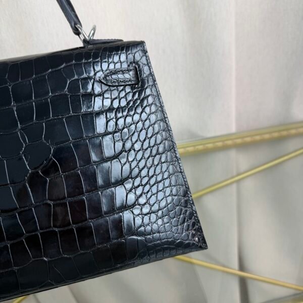 Kelly-Sellier-25-Black-Shiny-Crocodile-Palladium-Hardware Kelly Sellier 25 Black Shiny Crocodile Palladium Hardware bag