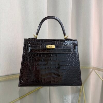 Kelly-Sellier-25-Ebene-Shiny-Alligator-Gold-Hardware Kelly Sellier 25 Ebene Shiny Alligator Gold Hardware bag