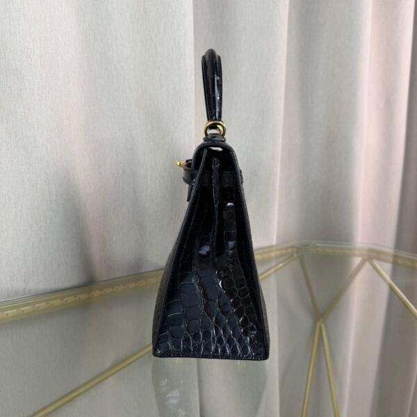 Kelly-Sellier-25-Black-Shiny-Alligator-Gold-Hardware Kelly Sellier 25 Black Shiny Alligator Gold Hardware bag