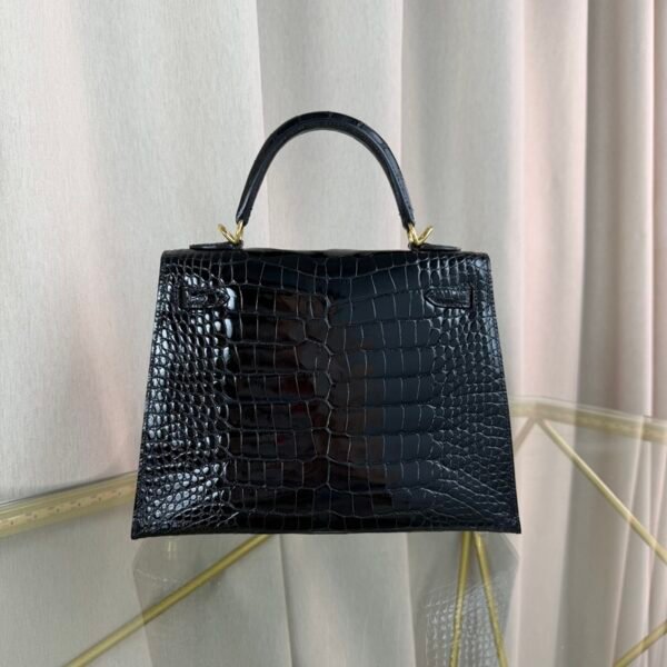 Kelly-Sellier-25-Black-Shiny-Alligator-Gold-Hardware Kelly Sellier 25 Black Shiny Alligator Gold Hardware bag